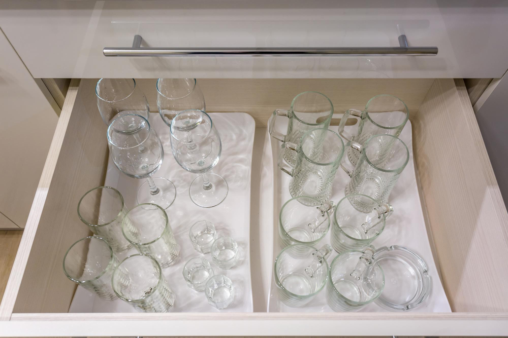 Rangement de verre dans un tiroir pour optimiser l'espace